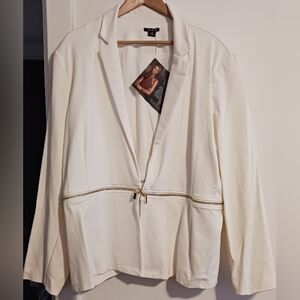 IMAN Runway Chic Ponte Cream 2-in-1 Gold Zipper Blazer Jacket Womans 3X NWT
